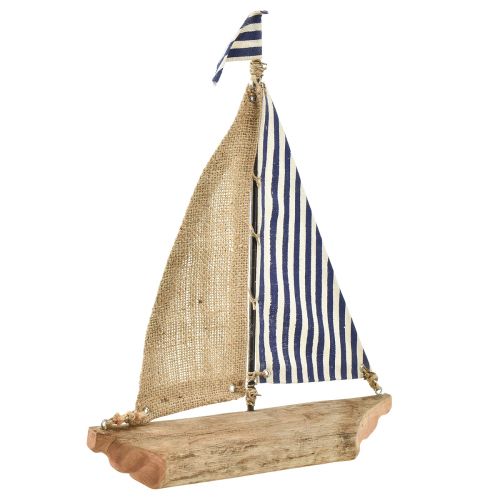 Floristik24 Segelboot Deko Schiff mit blauweißem Segel und Jute H42cm