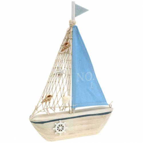 Floristik24 Deko-Segelboot Holz Blau Weiß Natur 20x4cm H30cm