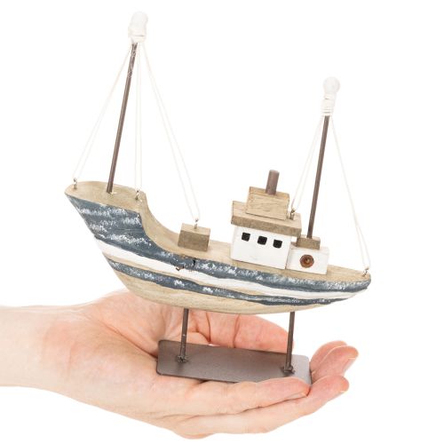 Schiff Deko maritim aus Holz mit Standfuß 20cm mehrfarbig | Floristik24.at