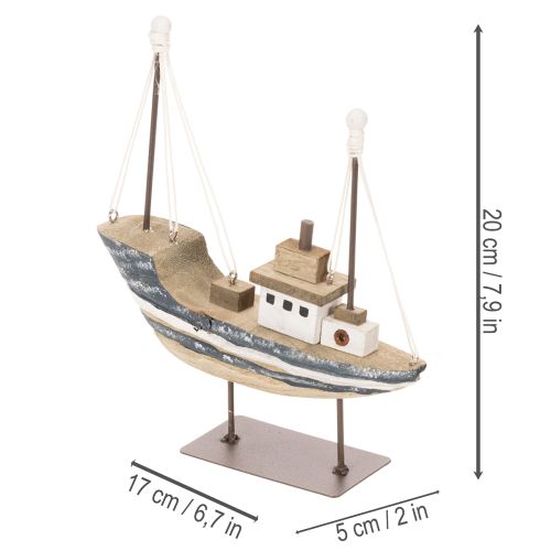 Schiff Deko maritim aus Holz mit Standfuß 20cm mehrfarbig | Floristik24.at