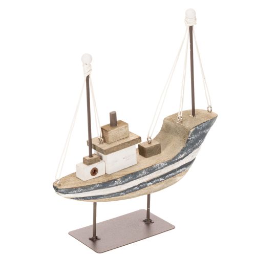 Schiff Deko maritim aus Holz mit Standfuß 20cm mehrfarbig | Floristik24.at