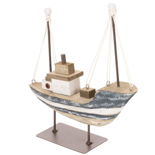 Schiff Deko maritim aus Holz mit Standfuß 20cm mehrfarbig | Floristik24.at