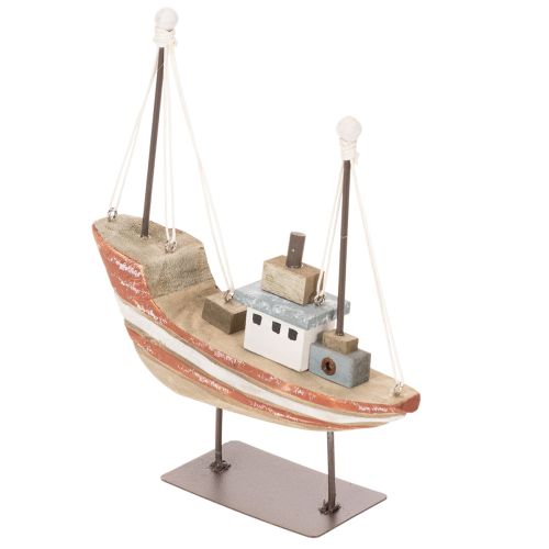 Dekoschiff Schiffsmodell Holzboot mit Metall-Masten 20 cm mehrfarbig für Fensterbank