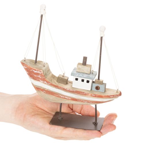 Dekoschiff Schiffsmodell Holzboot mit Metall-Masten 20 cm mehrfarbig für Fensterbank | Floristik24.at