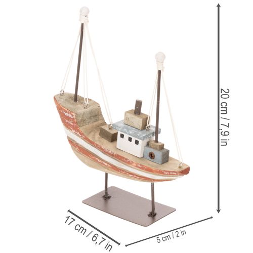 Dekoschiff Schiffsmodell Holzboot mit Metall-Masten 20 cm mehrfarbig für Fensterbank | Floristik24.at