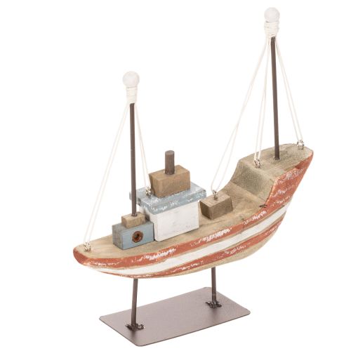 Dekoschiff Schiffsmodell Holzboot mit Metall-Masten 20 cm mehrfarbig für Fensterbank | Floristik24.at