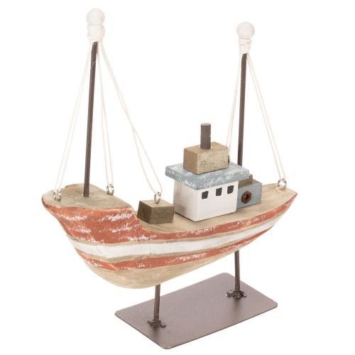 Dekoschiff Schiffsmodell Holzboot mit Metall-Masten 20 cm mehrfarbig für Fensterbank | Floristik24.at
