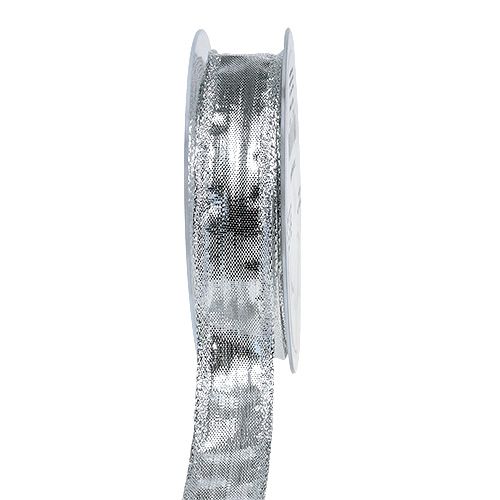 Dekoband Silber mit Drahtkante 25mm 25m