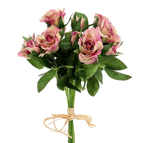 Seidenstoffblumen Rosenstrauß L26cm Altrosa 3St | Floristik24.at