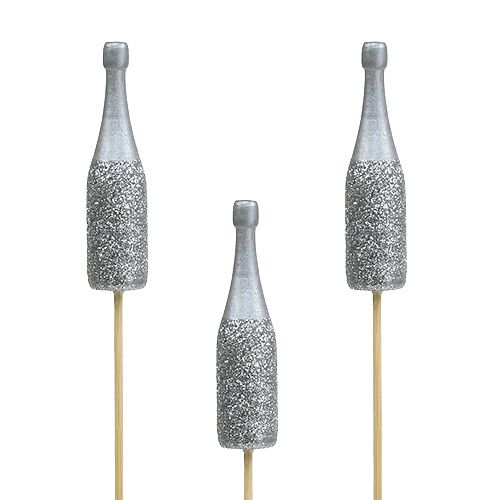 Sektflasche Stecker 7cm mit Glimmer L30cm 8 St