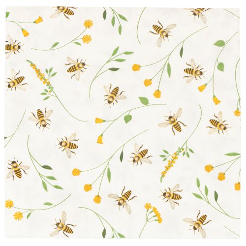 Bienen-Servietten aus Papier mit Blumenmotiv 33x33cm 20 Stück für Tischdekoration