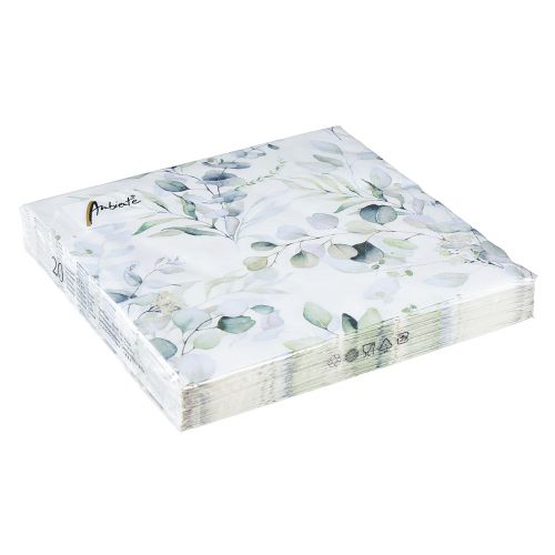 Floristik24 Servietten Motiv Eukalyptus Weiß Grün 33x33cm 20 St