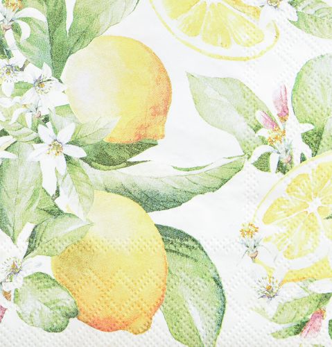 Floristik24 Servietten Weiß mit Zitronen Sommerdeko 33x33cm 20 St
