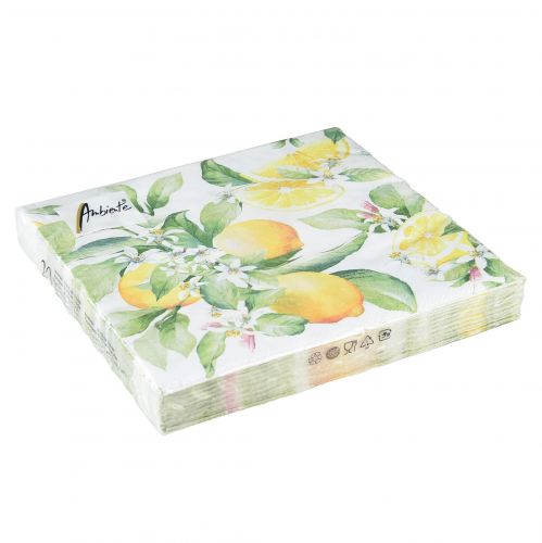 Floristik24 Servietten Weiß mit Zitronen Sommerdeko 33x33cm 20 St