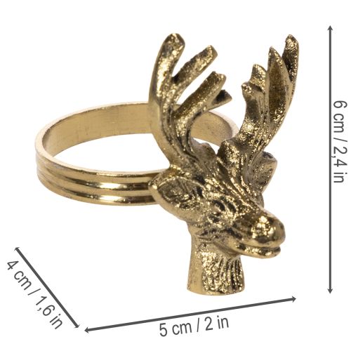 Serviettenring aus Metall in Gold mit Hirschkopf 6 cm 4er Set | Floristik24.at
