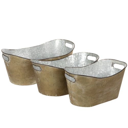 Set Metall-Übertopf Wanne oval 3-teilig L32,5/36,5/41,5cm Kupferfarben/Weiß bestellen | Floristik24.at