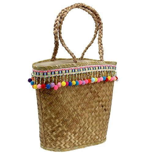 Floristik24 Shopping-Bag Natur mit Pompons 40cm x 32,5cm