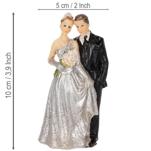 Silbernes Hochzeitspaar aus Polyresin 10cm für Tisch- und Torten-Dekoration | Floristik24.at
