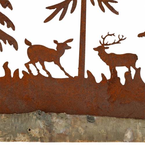 Artikel Wald-Silhouette mit Tieren Edelrost am Holzfuß 30cm x 19cm