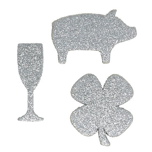 Floristik24 Silvesterdeko Mix Silber mit Glimmer 4cm - 5cm 24St