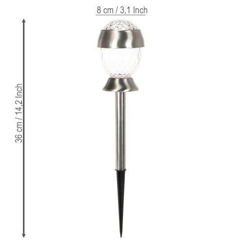 Solar-Kugelleuchte mit Erdspieß 36 cm, 4er Set, silberfarben | Floristik24.at