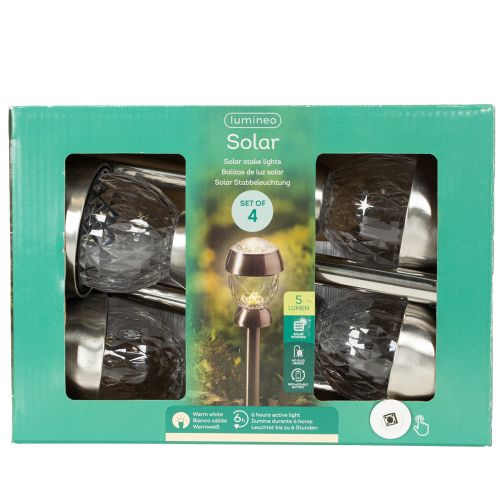 Solar-Kugelleuchte mit Erdspieß 36 cm, 4er Set, silberfarben | Floristik24.at