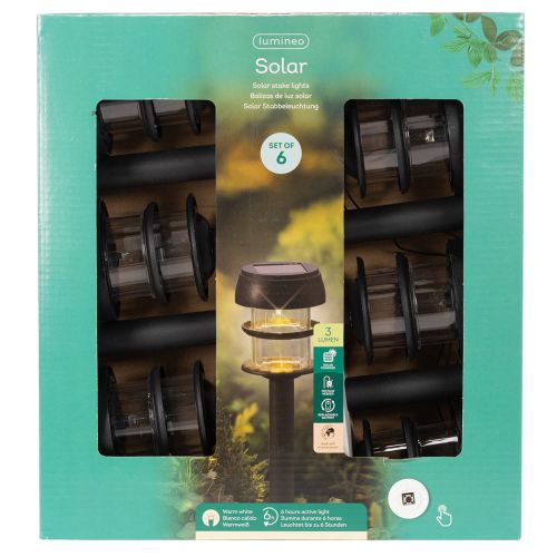 Solar-Gartenleuchten Set mit Erdspieß, 35 cm, 6 Stück, Kunststoff, Schwarz | Floristik24.at