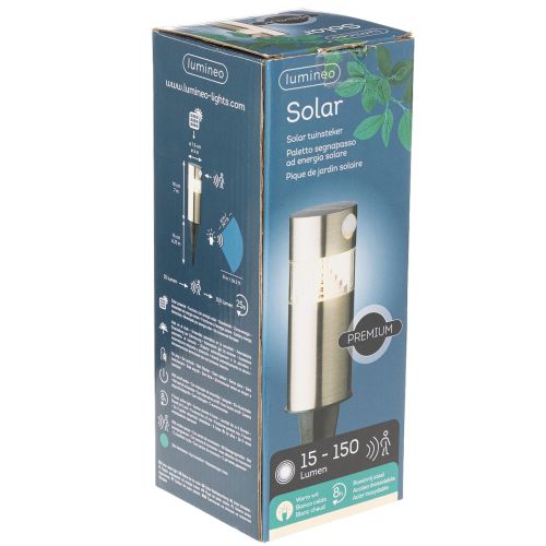 Solarleuchte aus Edelstahl mit Erdspieß und LED 34 cm | Floristik24.at