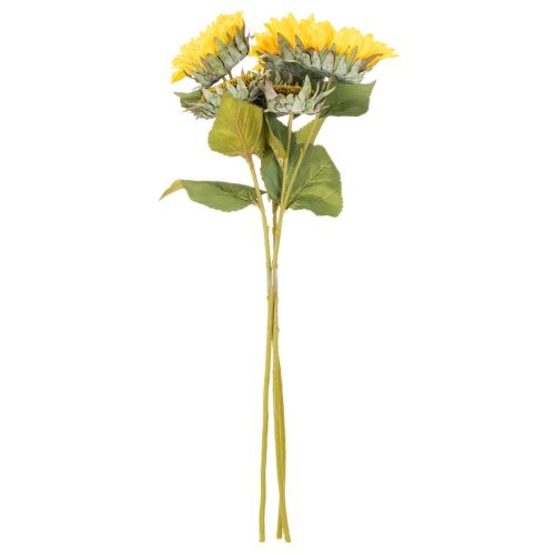 Sonnenblume künstlich 58cm mit Blättern und Blüten gelb-grün 3 Stiele | Floristik24.at