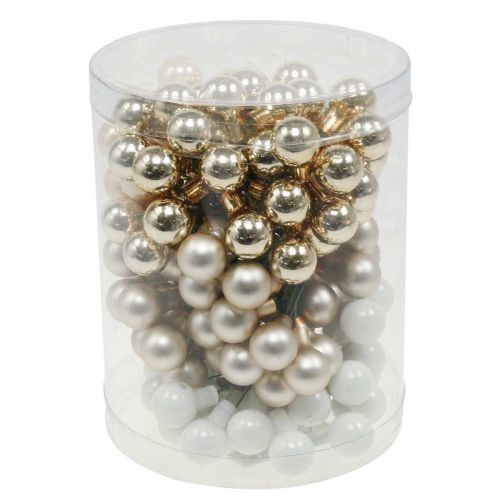 Artikel Mini Weihnachtskugeln am Draht Gold, Creme Ø1,5cm 140 St