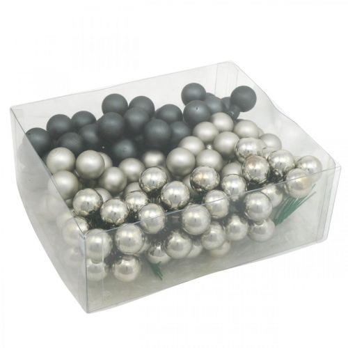Artikel Mini Weihnachtskugeln Anthrazit, Silber Spiegelbeeren Ø20mm 140St