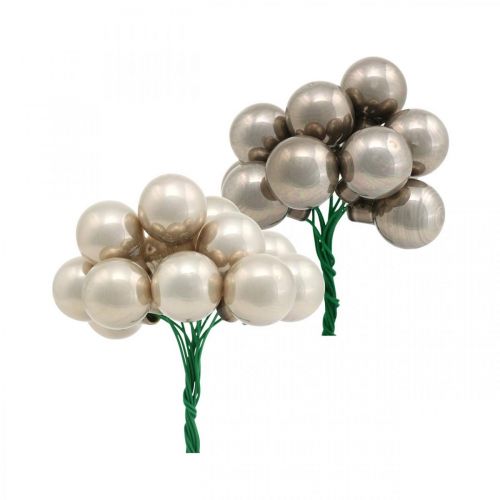 Floristik24 Mini Weihnachtskugel Creme, Grau Spiegelbeeren Glas Ø20mm 140St