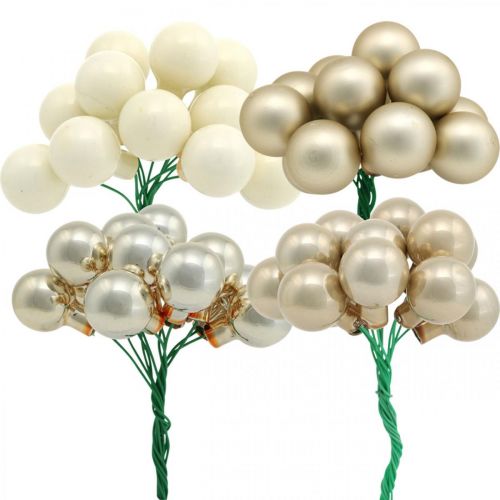 Artikel Mini Weihnachtskugel Creme, Beige Spiegelbeeren Ø20mm 140St