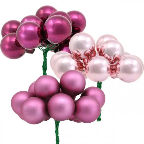 Floristik24 Mini Weihnachtskugel Rosa Berry Spiegelbeeren Glas Ø25mm 140St