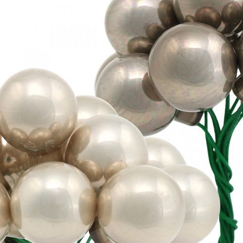 Floristik24 Mini Weihnachtskugel Creme, Grau Spiegelbeeren Glas Ø20mm 140St