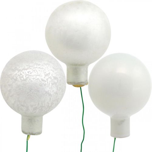 Floristik24 Mini Weihnachtskugel Weiß Spiegelbeeren Glas Ø40mm Mix 32St