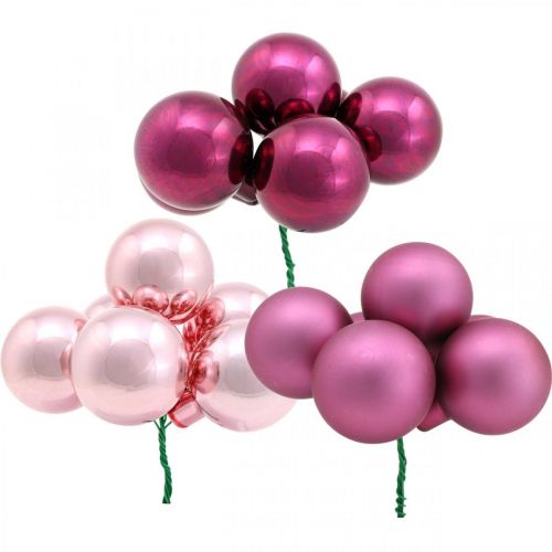 Floristik24 Mini Weihnachtskugel Rosa Spiegelbeeren Glas Ø40mm Mix 32St