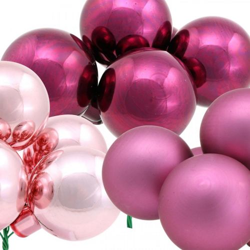 Floristik24 Mini Weihnachtskugel Rosa Glas Spiegelbeeren Berry Ø20mm 140St