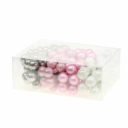 Floristik24 Mini Weihnachtskugel am Draht 40mm Rosa, Silber, Weiß 36St