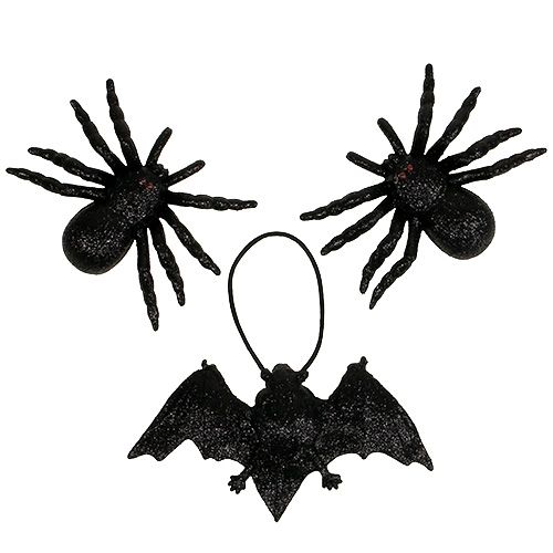 Spinne, Fledermaus Figuren Schwarz 10cm, 14cm 3St