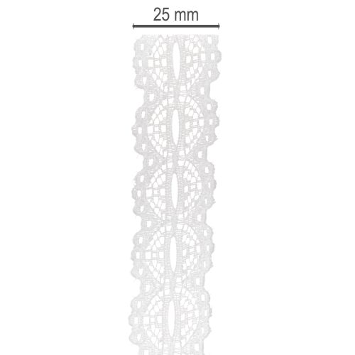 Zierband Baumwolle Weiß Spitzenmuster 25mm x 10m Rolle | Floristik24.at