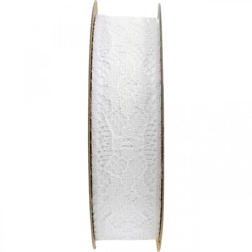 Spitzenband Weiß, Hochzeitsdeko, Dekoband Blumenmuster B25mm L15m