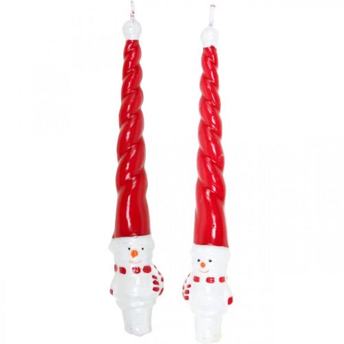 Floristik24 Spitzkerzen Schneemann Kerze Weihnachten Rot 26cm 2St