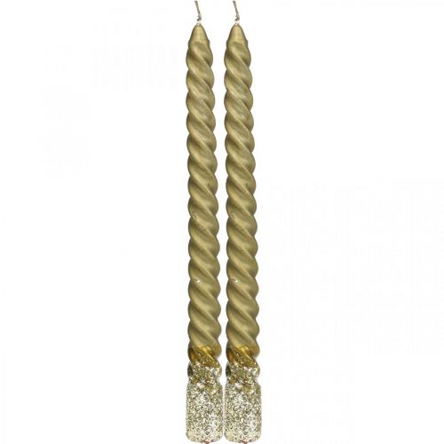 Floristik24 Spitzkerzen Gedrehte Kerzen Spiralkerzen Gold 24cm 2 St