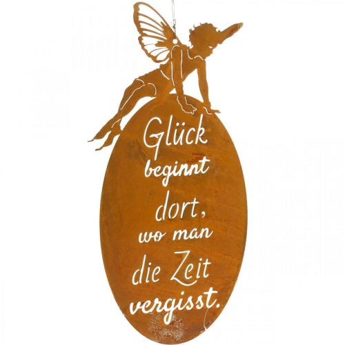 Floristik24 Metallschild Schmetterlingselfe, Schild zum Hängen, Dekohänger “Glück”, Metalldeko Edelrost 40×19cm