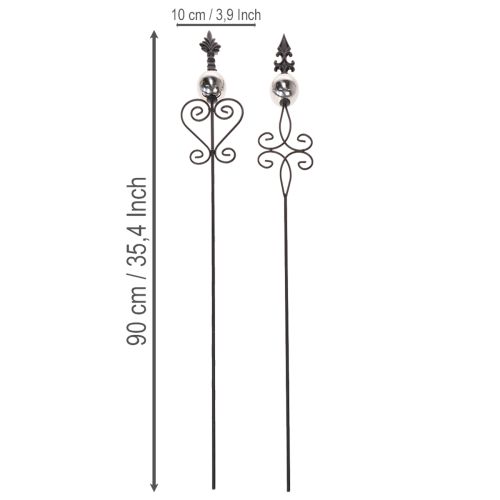 Artikel Gartenstecker verschnörkeltes Design mit dekorativer Form und stilvoller Metallkugel 90cm 2St