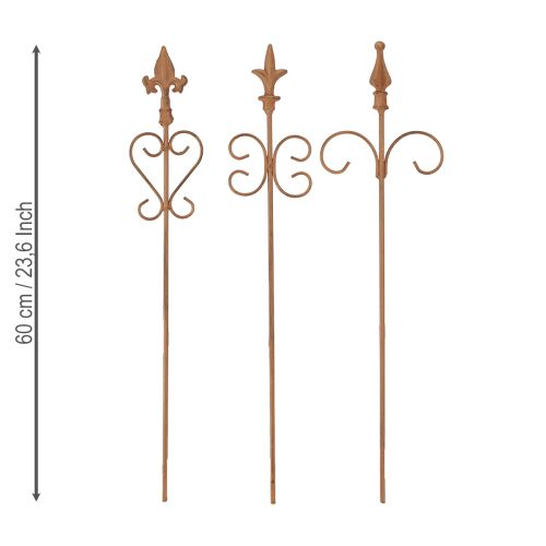 Floristik24 Vintage Gartendeko Stab Edelrost Deko Sortiert 58cm 3St