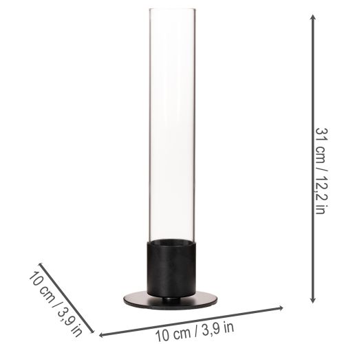 Stabkerzenhalter aus Metall und Glas mit Zylinder, 31 cm, Schwarz | Floristik24.at