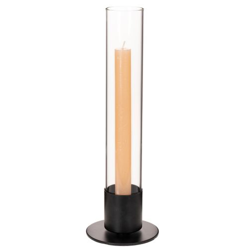 Stabkerzenhalter aus Metall und Glas mit Zylinder, 31 cm, Schwarz | Floristik24.at
