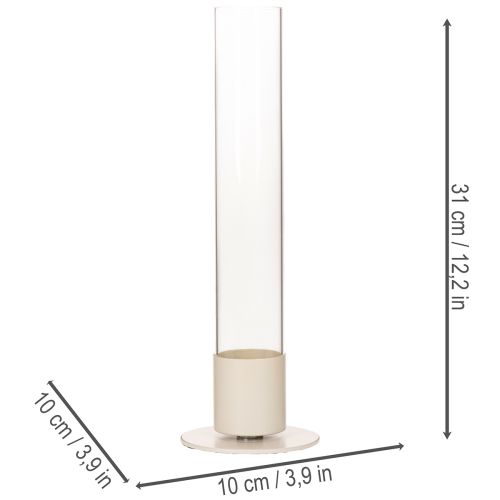 Stabkerzenhalter aus Metall mit Glaszylinder und Sockel 31 cm Taupe | Floristik24.at